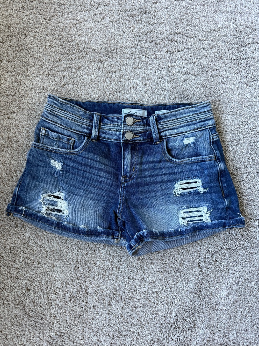 Kancan Women's Distressed Dark Blue Denim Shorts